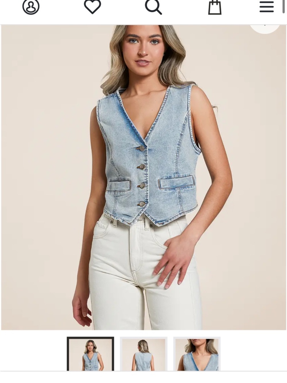 High-Rise Light Blue Denim Vest - Women's Washed Jean Vest
